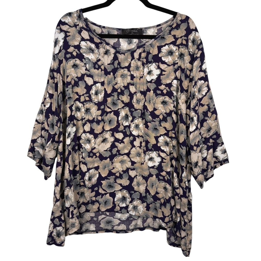 O-Necue 4XL Floral Print Top 3/4 Sleeve Blouse Tunic Plus Women's‎ Lightweight